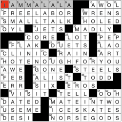 Answer grid of Los Angeles Times 1/3/26 crossword by Kyle Dolan